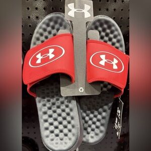 Under Armour Red and Gray Slide Sandals